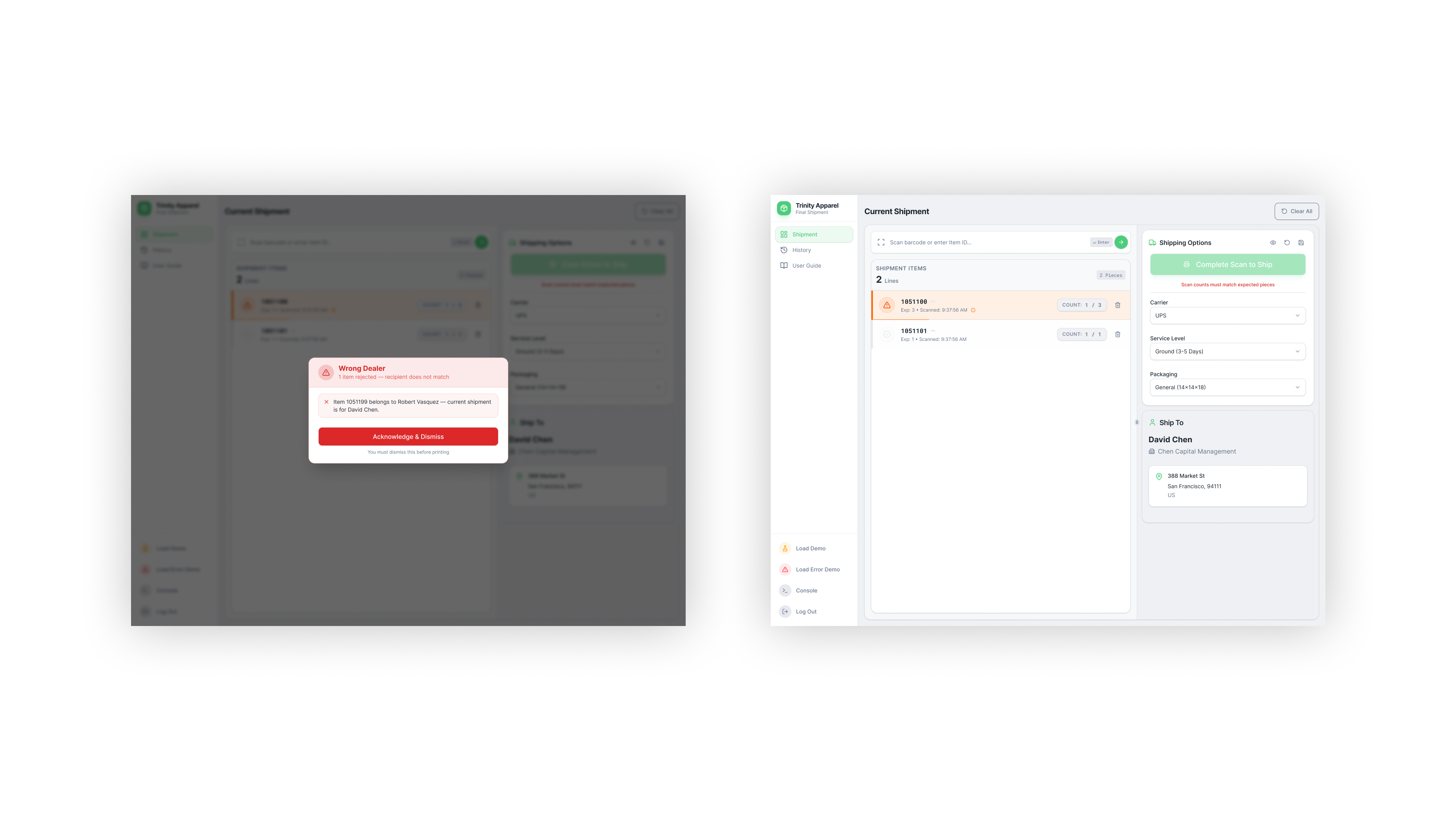 Error state and console view